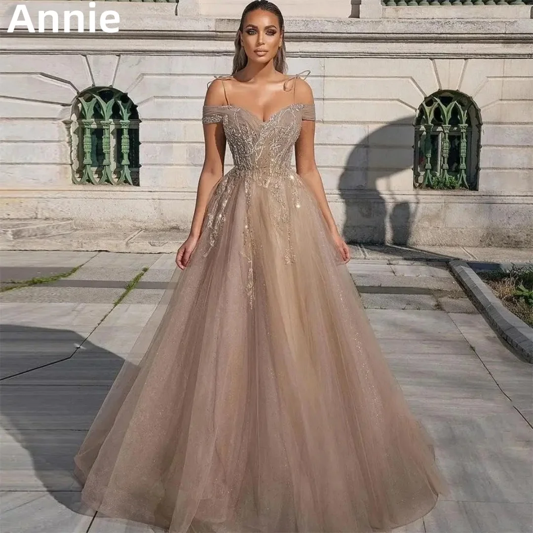 

Annie Luxurious And Shiny Prom Dresses Tulle Appliqué Evening Dress Vestidos De Noche Wedding Formal Occasions Party Dresses