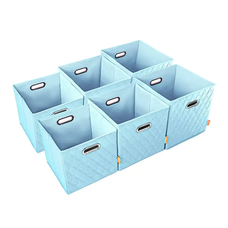 

AFJE1001BLUE-3SZ Jiaessentials Blue Closet Organizers Cube Bins 3 Size 6pcs.