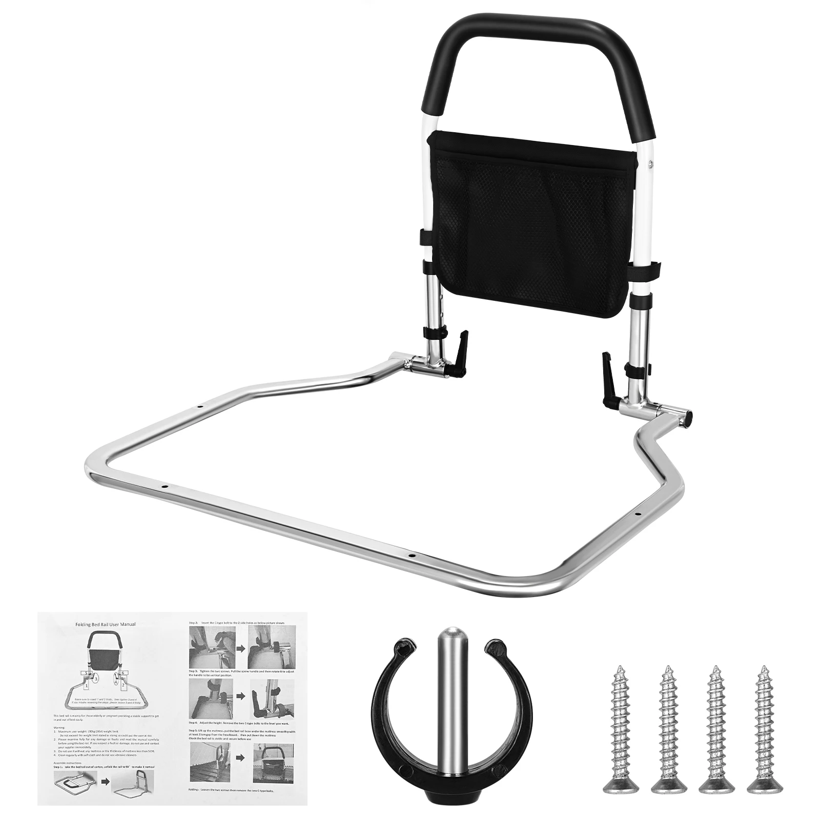 Bedside Guardrail For Elderly, Bed Rail Protection Device, Height-adjustable, Adult Bed Handrail For Most Bed Types Bathtubs