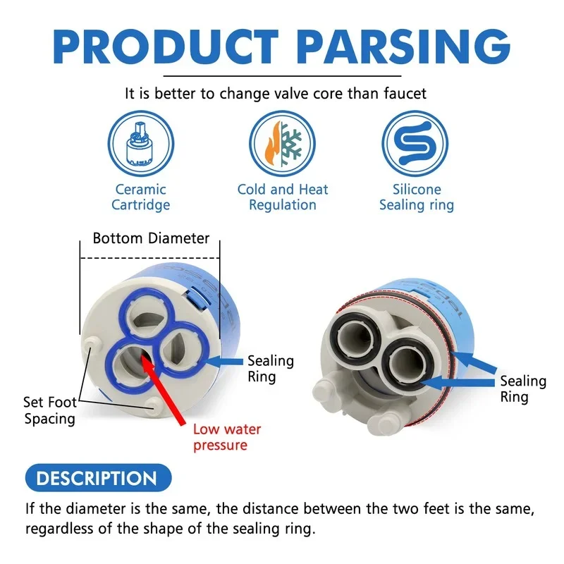 Faucet Valve Core Kitchen Basin Hot and Cold Water Faucet Ceramic Valve Core 35/40MM Shower Mixing Accessories
