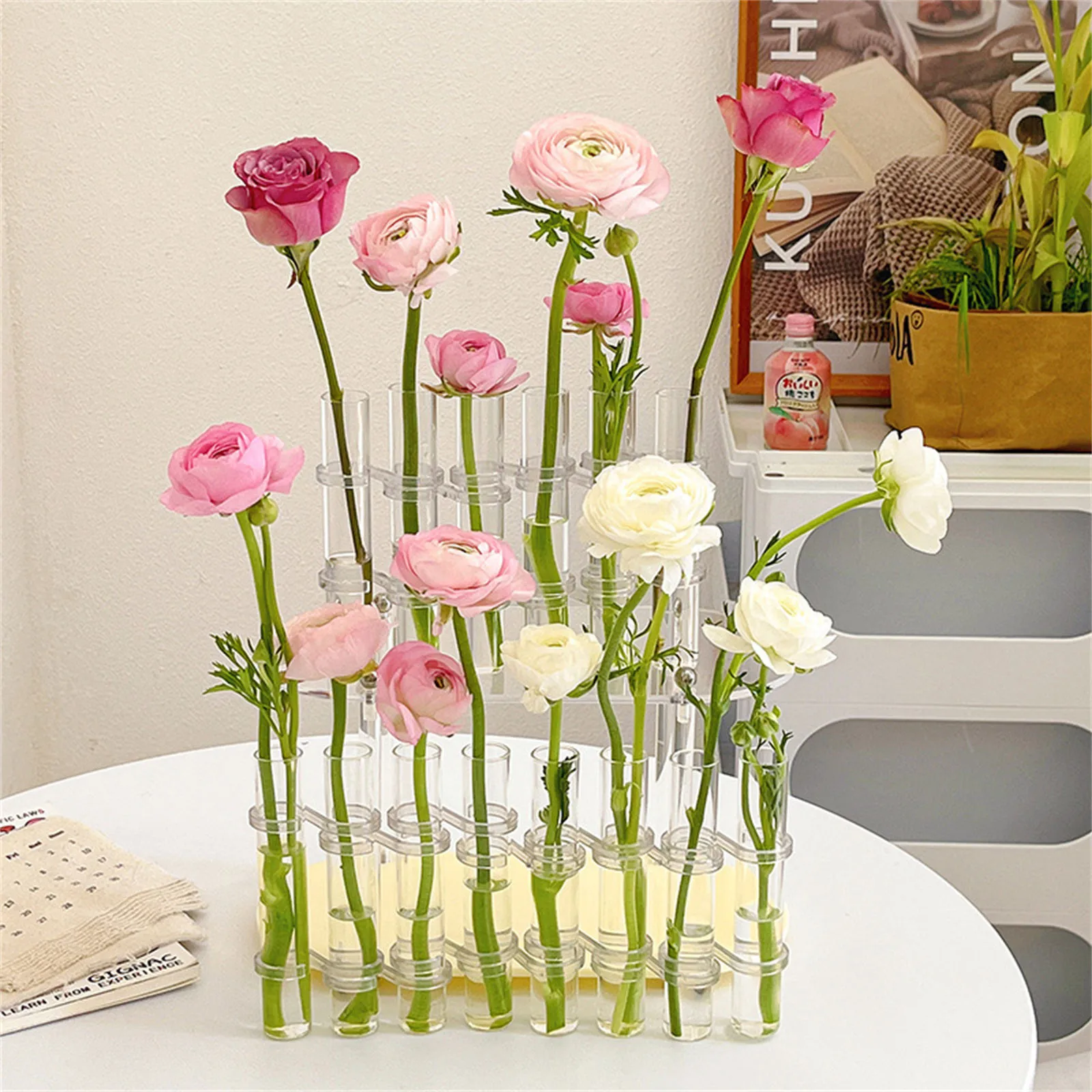 Vaso Idroponico In Vetro Trasparente Con Supporto In Metallo - Decorazione Da Tavolo Per Piante (Oro Rosa)