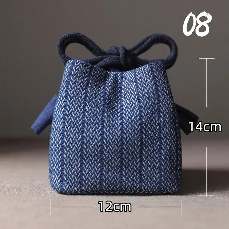 Portable Denim Tea Set Organizer Bag with Large Storage Capacity