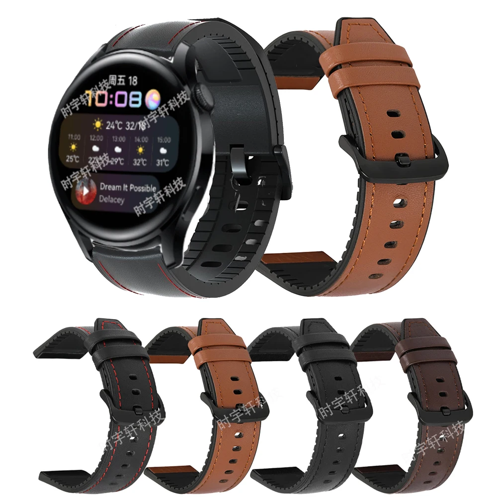 

Ремешок спортивный для Huawei Watch 3 & 3 Pro, силиконовый кожаный браслет для наручных часов Huawei GT2 GT 3 46 мм/2 Pro/Runner, 22 мм, аксессуары