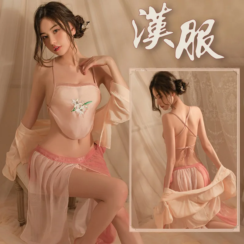 

New Sexy Lingerie Ancient Style Tang Han Hot Flirting Bed Jade Ring Costume Underwear Free Passion Suit