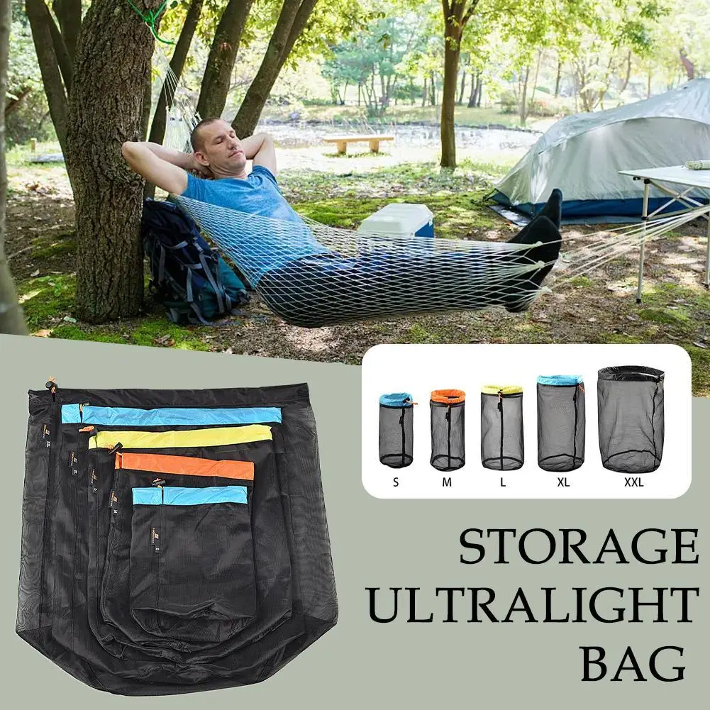 

1/5pcs Travel Mesh Storage Ultralight Bag Moisture Resistant Breathable Drawstring Closure For Camping Backpacking Travel