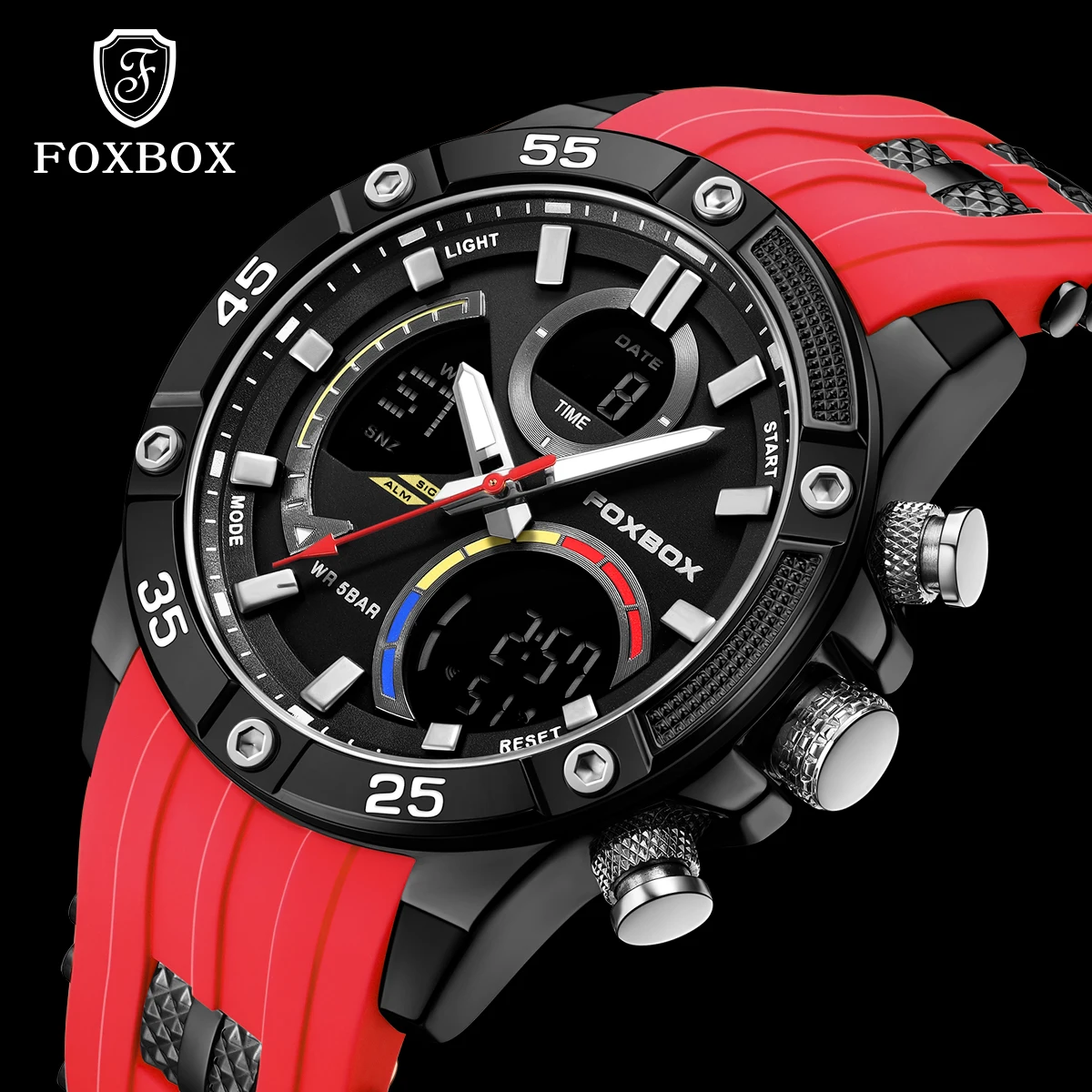 FOXBOX Luxury Wristwatch for Man Waterproof Luminous Week Date Men Watch Sports Silicone Men's Quartz Watches Male reloj
