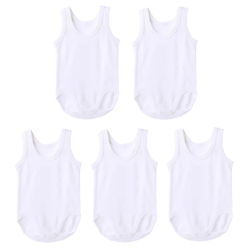 2/3/5pcs Newborn Baby Bodysuit  Unisex Baby Boy Girl Summer Clothes Sleeveless Jumpsuit Outfit Bebes Cotton White Vest Overall 6
