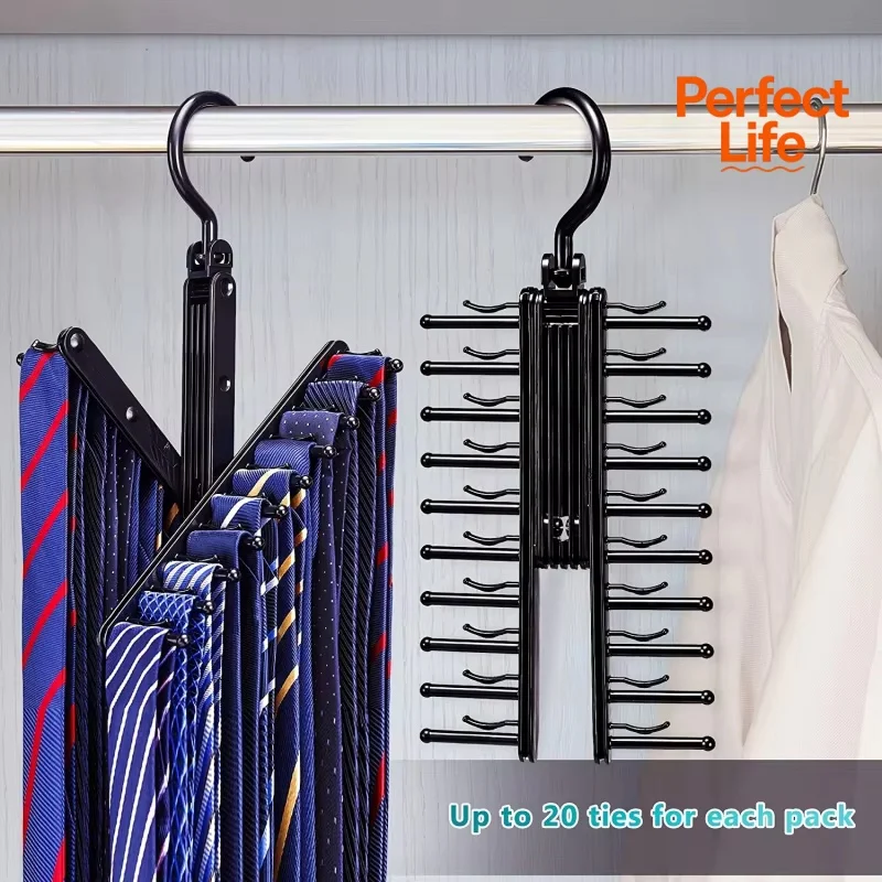 Tie and Belt Bracket Space Saving with Rotating Bracket and Non Slip Clip Adjustable Tie Storage Rack Rotating Household