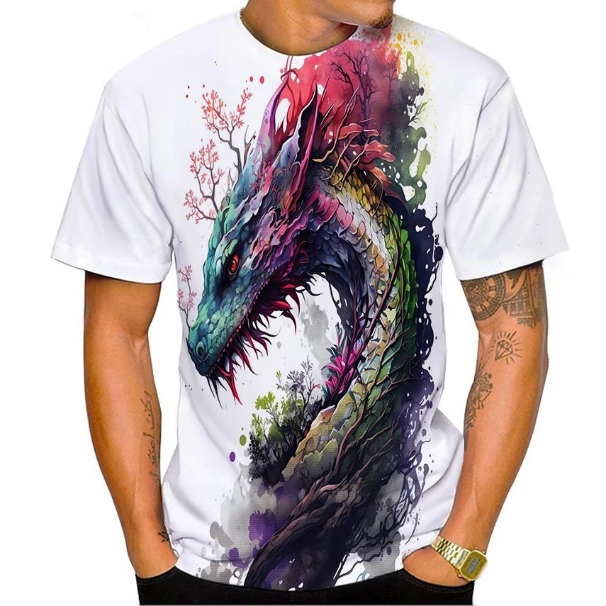 

Men's T-shirt With Dragon 3D Pattern Ccool Casual Comfortable Breathable And Quick Drying Material Round Neck Suitable For