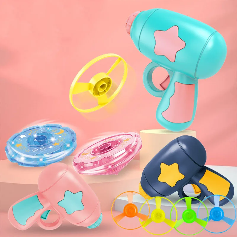 Children Saucer Launcher Pistol Outdoor Spinning Top Toys Flying Disc Bamboo Dragonfly Ejection Luminous Gyroscope Gun 2