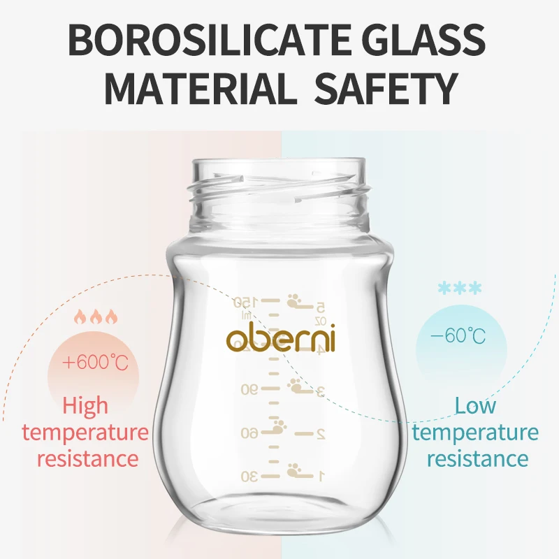 Oberni Baby Glass Bottle 120ml + 150ml Borosilicate Material Infant Milk Drinking Feeding bottle set