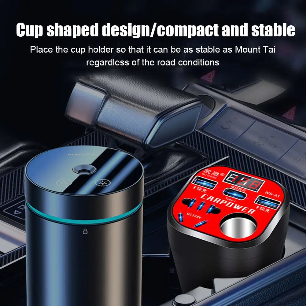 Car Charger Port Multifunction Cup Type Inverter 12V/24V TO 220V Type-C Quick Charge 3 USB Ports Socket