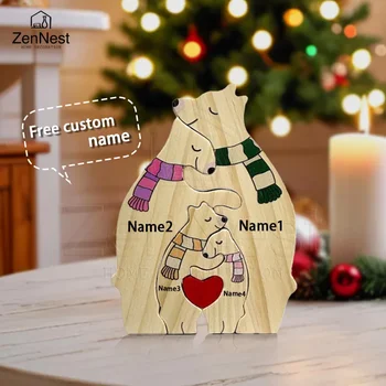 Personalized Wooden Bear Puzzle Christmas Warm Bear Home Ornament Engravable Name Home Ornament Gift for Mom Winter Ornament