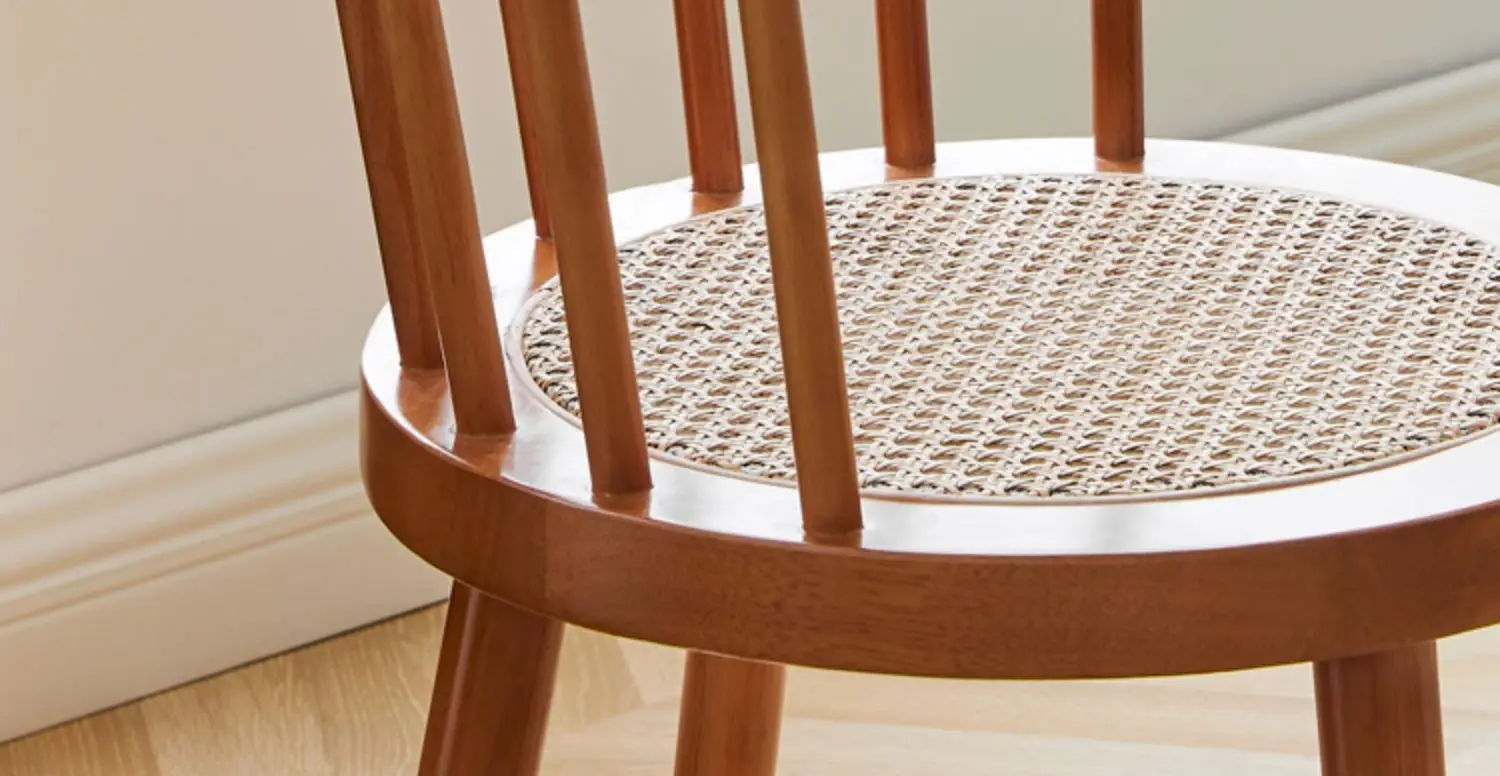 X&D Nordic Japanese Style Solid Wood Wicker Windsor Dining Chair Home Retro Leisure Backrest Chair Solid Wood Wicker Round Chair
