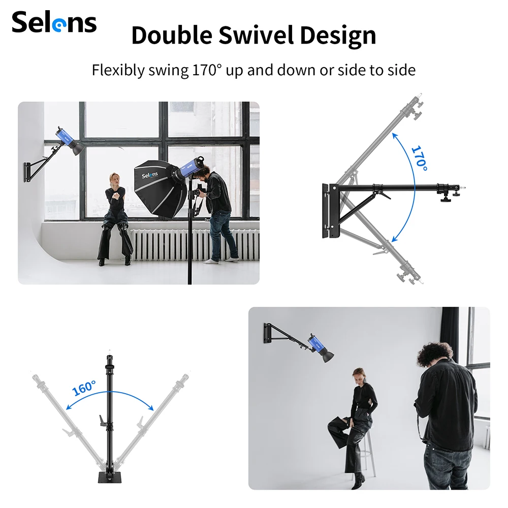 Selens Wall Mount Boom Arm with Triangle Base, 51inches/130cm