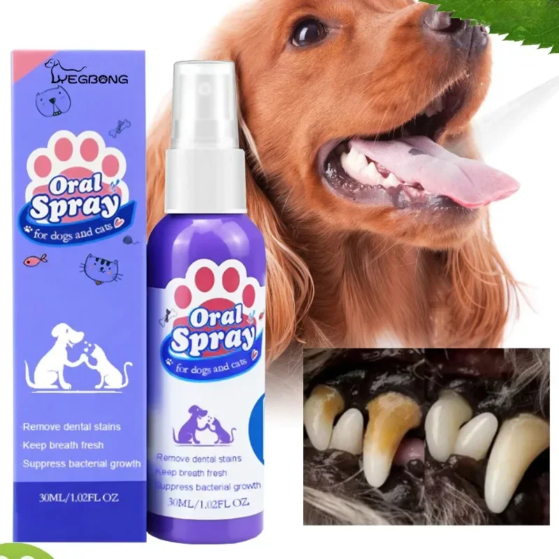 Spray limpiador dental para mascotas. Cuidado bucal. Mantiene el aliento fresco en gatos y perros.