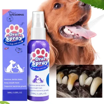 Spray limpiador dental para mascotas. Cuidado bucal. Mantiene el aliento fresco en gatos y perros.