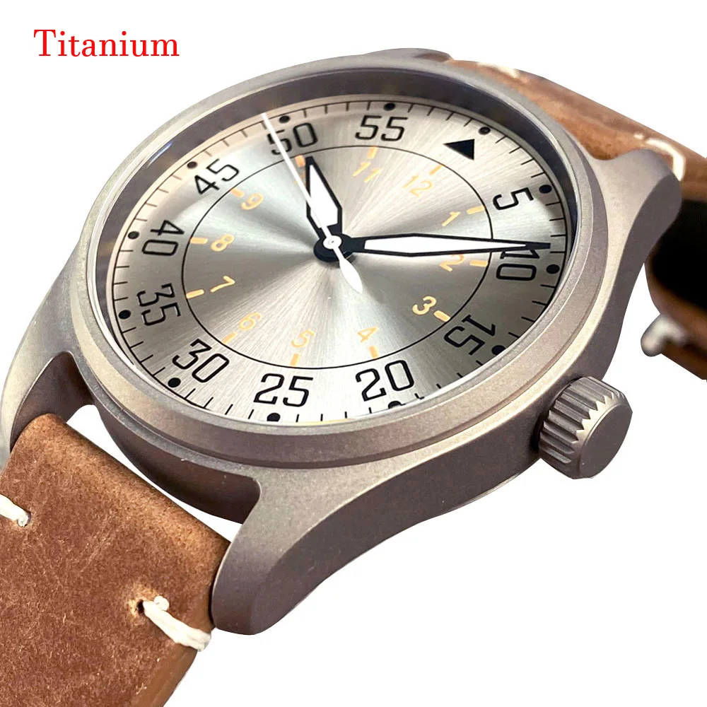 Tandorio Titanium Watch Material Diver Automatic Watch Men Pilot Orologio Da Polso Nh35 Pt5000 Movt Screw Crown Sapphire Rejor 39Mm