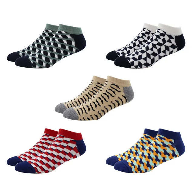 5 Pairs Novelty Funny Casual Ankle Socks Fashion Colorful Harajuku Grid Space Cotton Men Socks Happy Men Socks Size EU39-46 DW003-5 Pairs