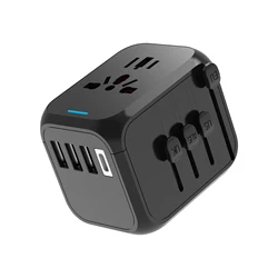 Global Fast Charging Multi - Port Travel Adapter with USB and Type - C Ports - Black