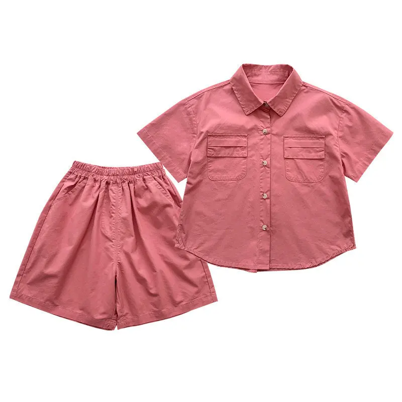 2024 Summer New Boys\' Clothing Sets Double Pocket Polo Neck Shirt +Baby Shorts 2Pcs Casual Fashion Children\'s Clothes Suits 2-7Y