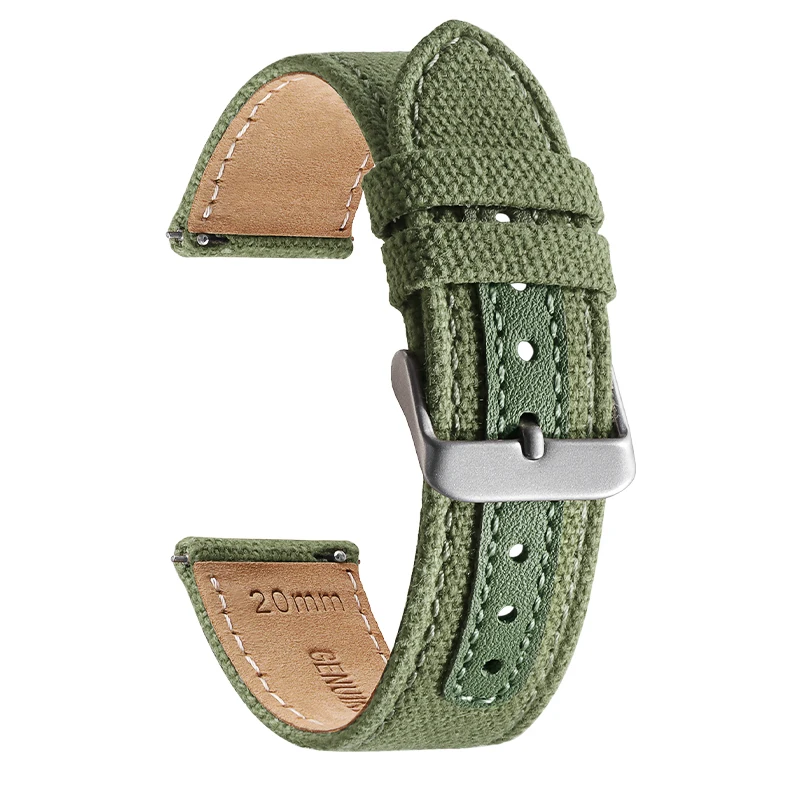 Vintage Nylon Watch Strap, Handmade Quick Release Bracelet, Black Khaki Green