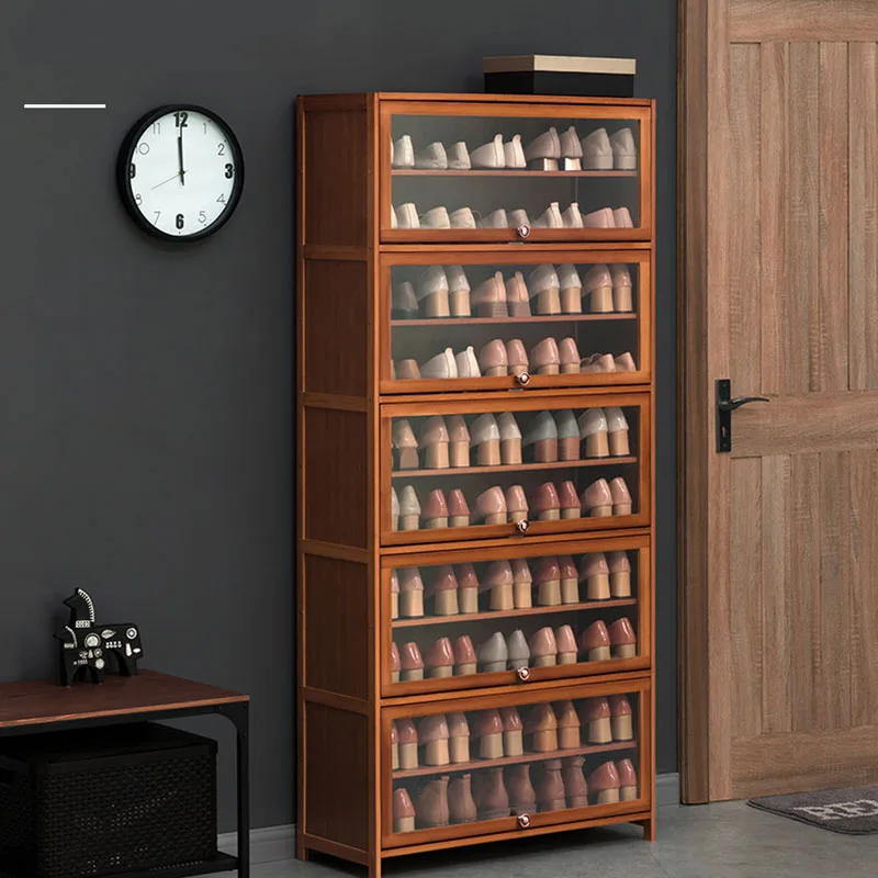 

Wooden Shoe Shelf Entrance Narrow Vertical Cabinet Storage Multi-layer Mobile Bedroom Living Room Organizer Scarpiera Furnitures