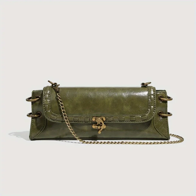 Fashionable Single Shoulder Buckle Antique Copper Crossbody Shoulder Bags Hand-held Armpit Bag Chain Strap Women's Baguette Bag 1
