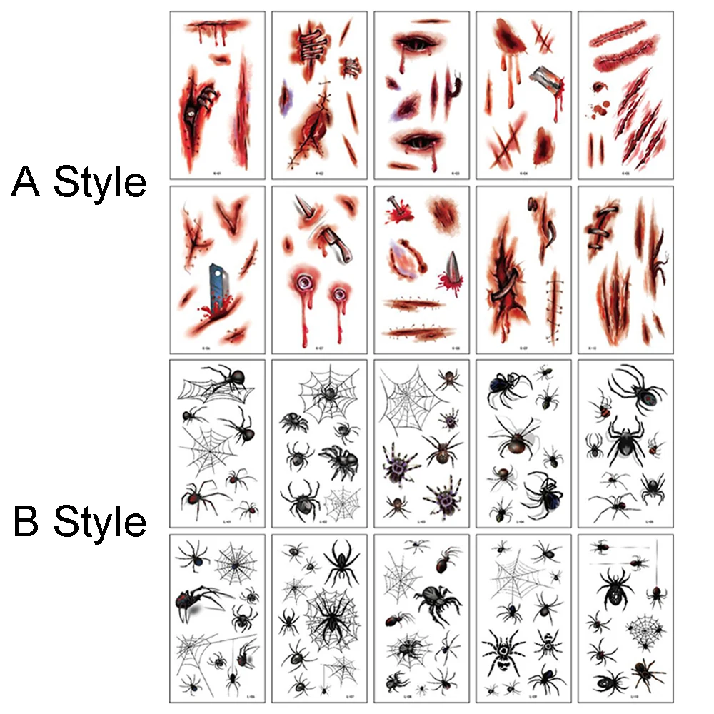 Men Lifelike Scar Spider Design Halloween Body Art Stickers Face Patch Temporary Tattoos Tattoo Stickers