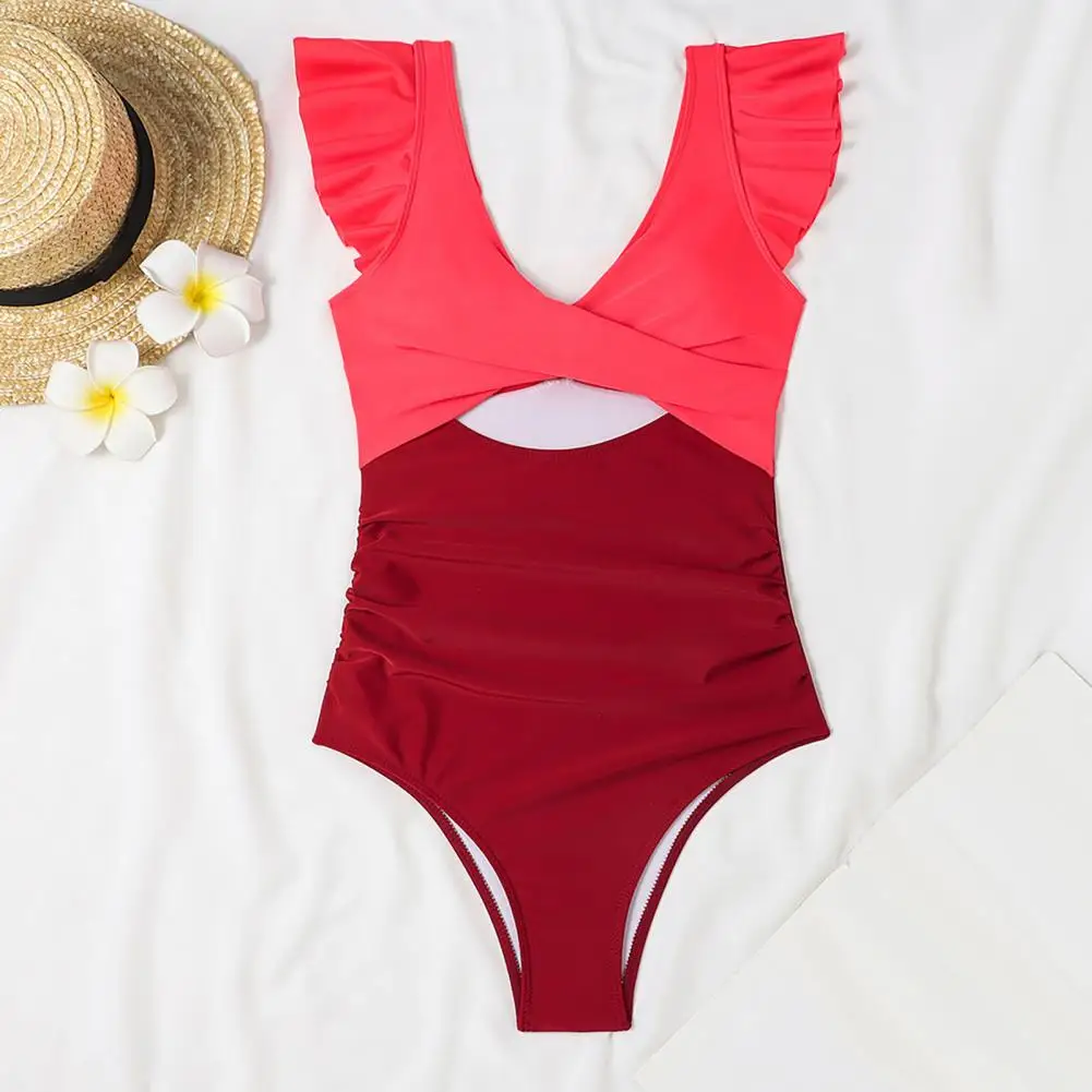 

One-piece Swimwear Stylish Women's One-piece Swimsuits Collection V-neck Monokini Ruffled Tummy Control Bathing Suit High Waist