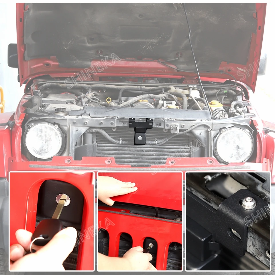 Auto-Frontmotor, unsichtbare Haubenschlösser mit Schlüssel für Jeep Wrangler JK 2007 2008 2009 2010 2011 2012–2017, Anti-Diebstahl-Zubehör – Detail 12