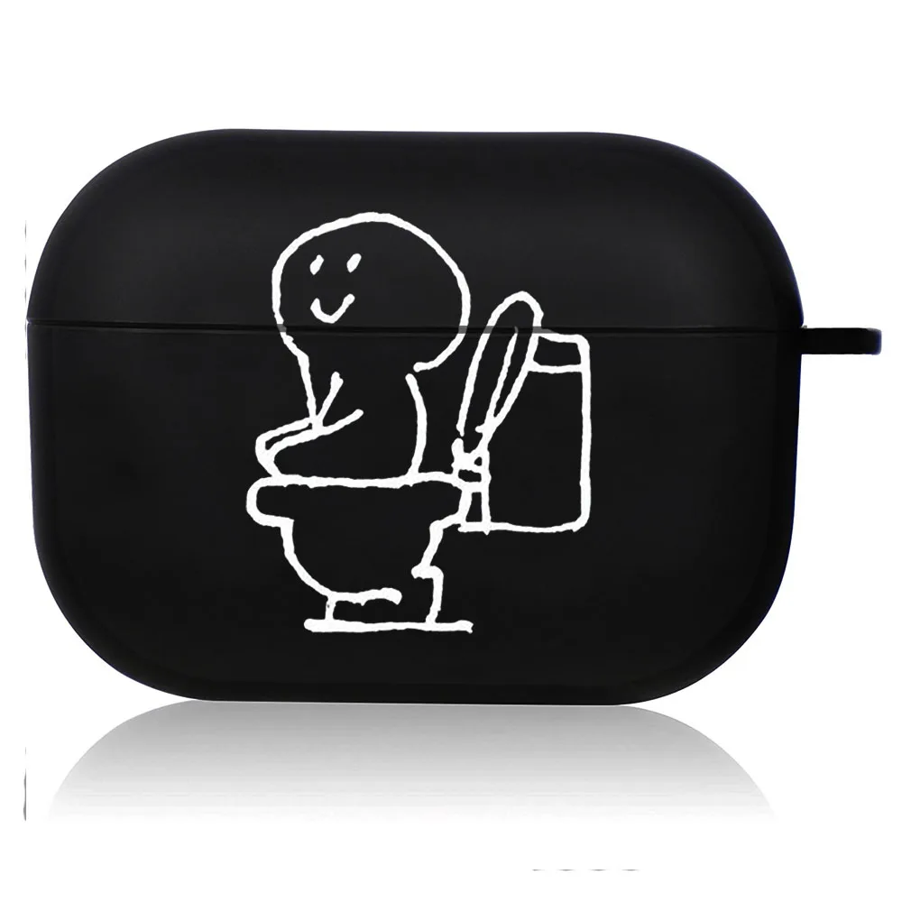 Creative Line Art Black Airpod Case - Cute Cartoon Design