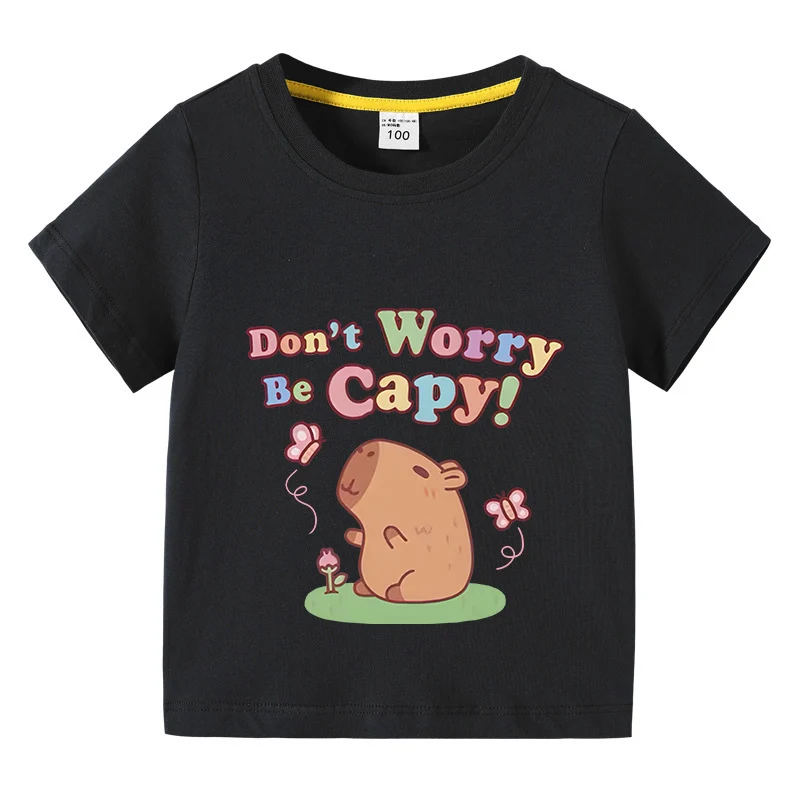 Capybara Kids Funny Cotton T-shirt 3-10Years Children Short Sleeved Summer Tees 2025 New Capibara Girls Casual Tops Boy Clothes 6