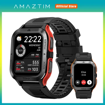 AMAZTIM 탱크 M2 스마트 워치, 블루투스 IP69K 방수, 70 가지 스포츠 모드, 디지털 피트니스 전자 스마트 워치, 남성용, 2024 정품