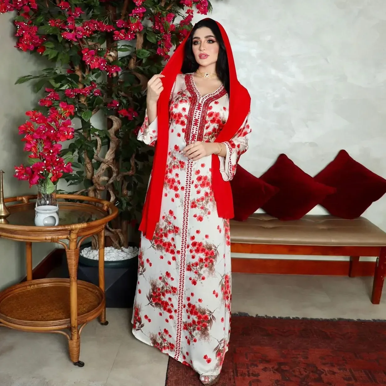 

Women Muslim Abayas Fashion Elegant Diamond Dress for Women Loose Saudi Dubai Abayas Autumn and Winter Casual Muslims Dresses