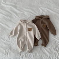 Winter  Newborn Baby Plush Bodysuit Button Jumpsuit Cartoon Bear Hoodies Boy Girl Romper Twins Clothes Korean version 6