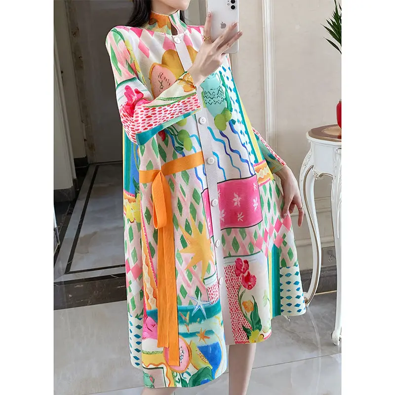 

Платье-рубашка свободное облегающее, плиссированное длинное платье с принтом и блокировкой тела, новая юбка для весны и лета