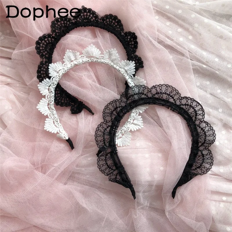 

Customized Sweet Lace Maid Headband Black And White Lolita Japaneses style Hairband Daily Style Hair Bands For Girls Accessories