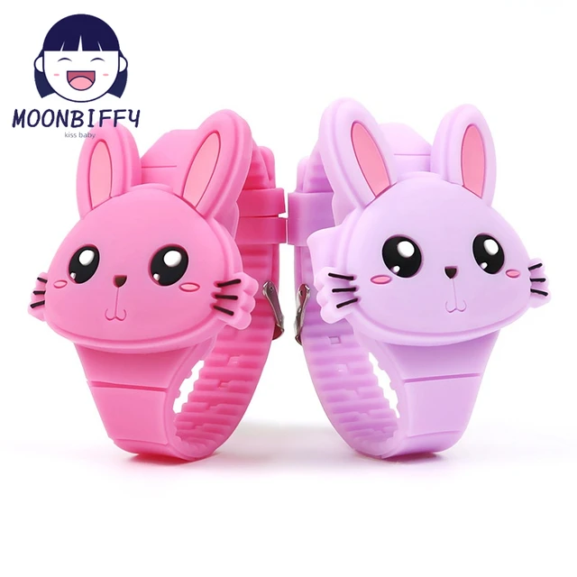 Cartoon Lovely Rabbit Children Watches Flip Cover Silicone Electronic Kids Watch Girls Student Boys Clock Reloj Infantil Saati 1