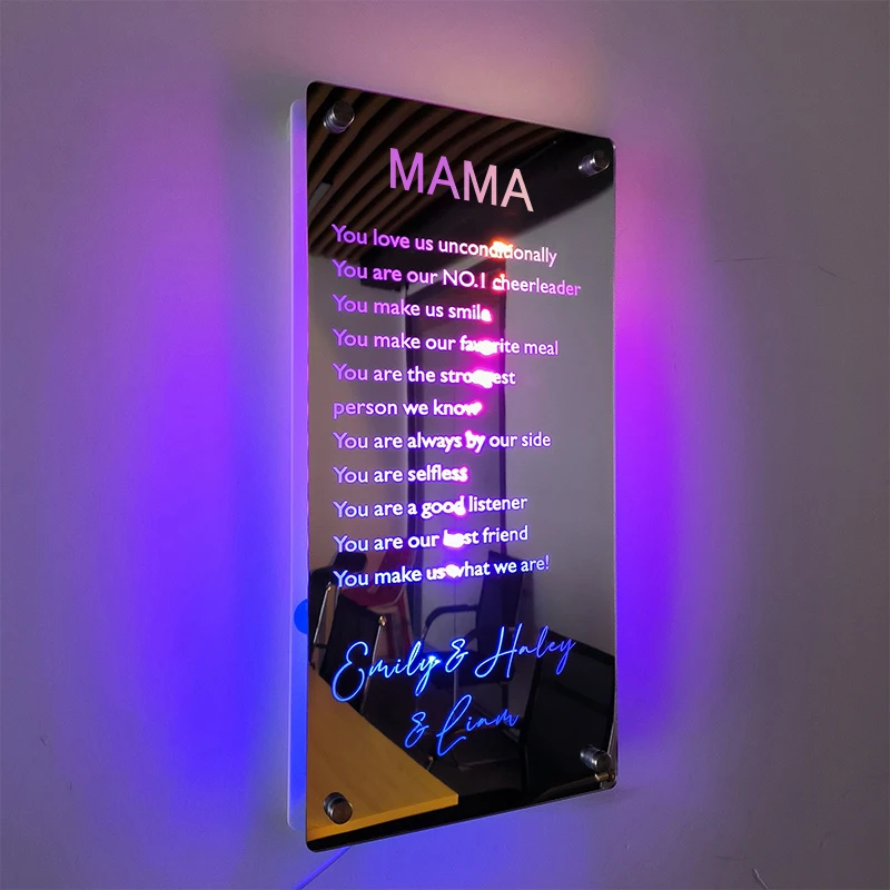 Personalized Mirror Led Light For Wall Art Light Mother's Day Gifts For Kids Mom Friend Wife personalized animals metal bookmarks custom dog photo bookmark pet picture book page marker straight ruler gift for friend