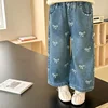 4626 Children Pant Spring and Autumn Korean Printed Bows Baby Girl's Jeans Straight Denim Pant 1