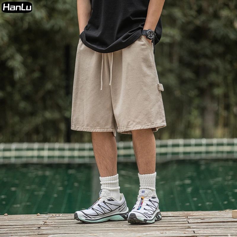 Men's Summer New Casual Work Shorts Men's Retro Ribbon Design Solid Elastic Waist Men's Shorts