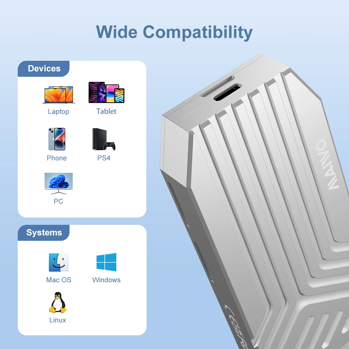 Maiwo-thunderbolt Solid State Drive Case Gabinete Ssd Usb 4.0 40gbps M.2 Nvme Ssd Tipo-c 4.0 Caixa Rígida de 8tb Ventilador Embutido - Imagem 5