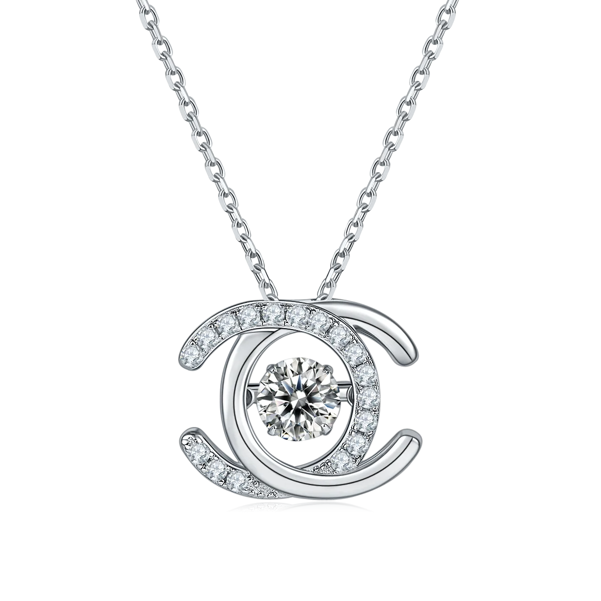 KNRIQUEN Double C Moissanite Pendant Necklace D Color 925 Sterling Silver 18K White Gold Plated Whit GRA Certificate