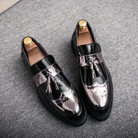 Fashion Golden Men's Casual Slip-On Tassel Patent Loafers Thick Bottom Elevator Shoes Men's Party Shoes Business Shoes Brogue 6
