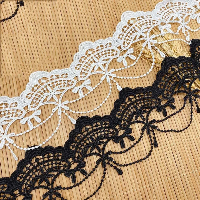 

30 ярдов белая черная кружевная лента ручной работы с вышивкой бантом кисточкой кружевная отделка для одежды занавеска для платья украшение дивана стола