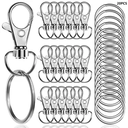 Set of 20 Swivel Lobster Clasps with Key Rings for DIY Crafts (32mm/1.25in) (Silver)