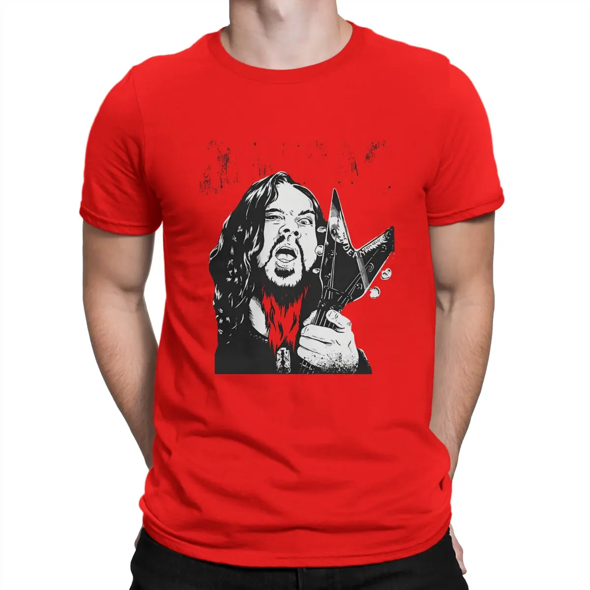 thumbnail image 1 of Camiseta de hombre con diseño de guitarra rock, de algodón puro, de manga corta, de Dimebag Darrell, con cuello redondo., 1 of 7