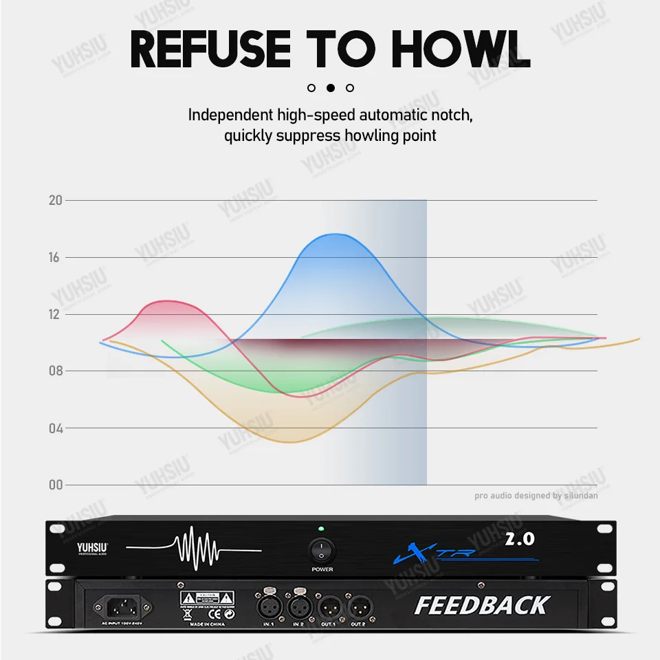 Professional Feedback Destroyer 2 in 2 Out Performance Stage Conference Automatic Anti-Howling KTV Microphone Frequency Shifter