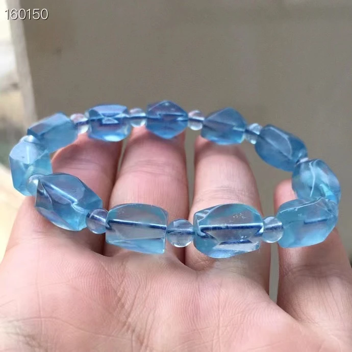 

Натуральные голубые аквамариновые прозрачные круглые бусины, браслет, ювелирные изделия, граненые богатые 12,5x8,5 мм синие аквамариновые бусины для женщин и мужчин AAAAAAA
